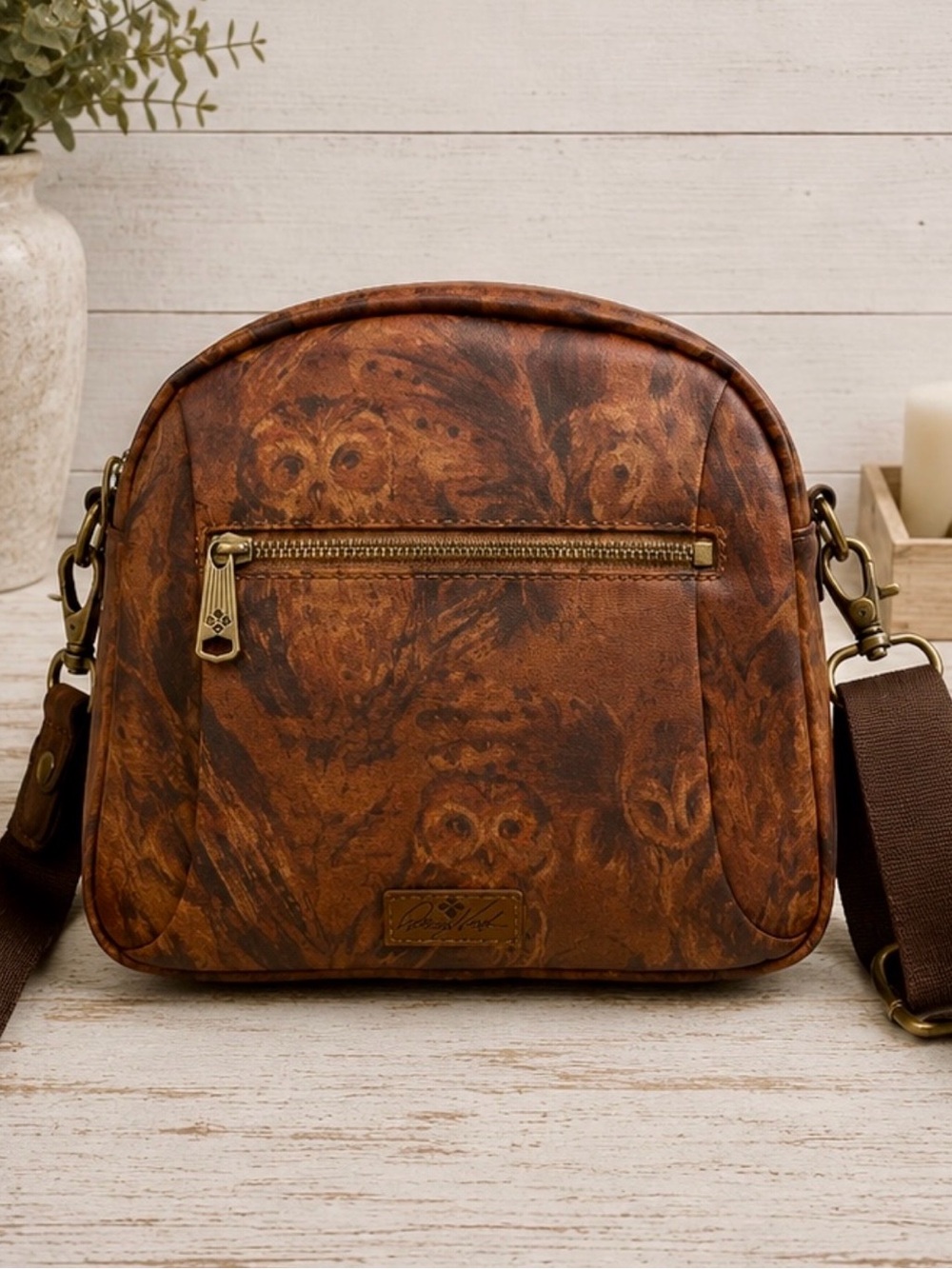 Patricia Nash Owl-Print Coated Linen Canvas Crossbody Bag! RARE!